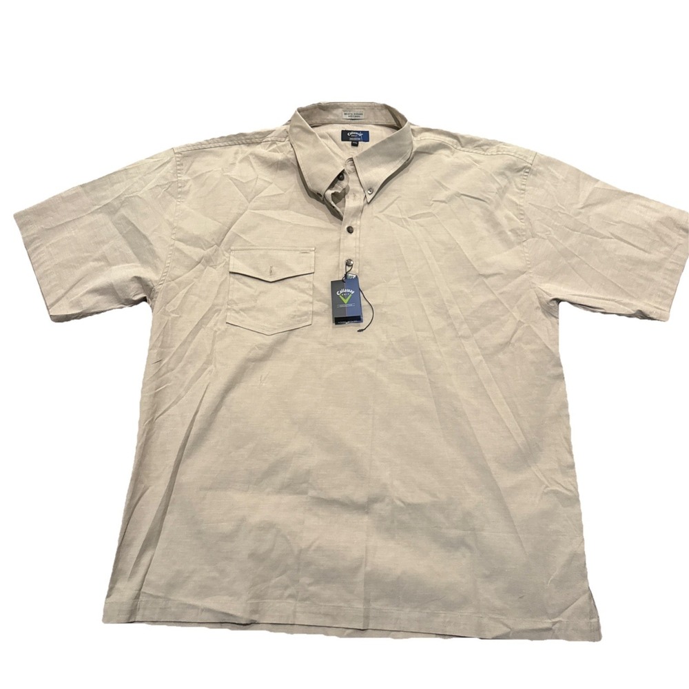 Callaway Men's Polo Golf Shirt Size 2x Beige With Pen Pocket  Camp Shirt Outdoor